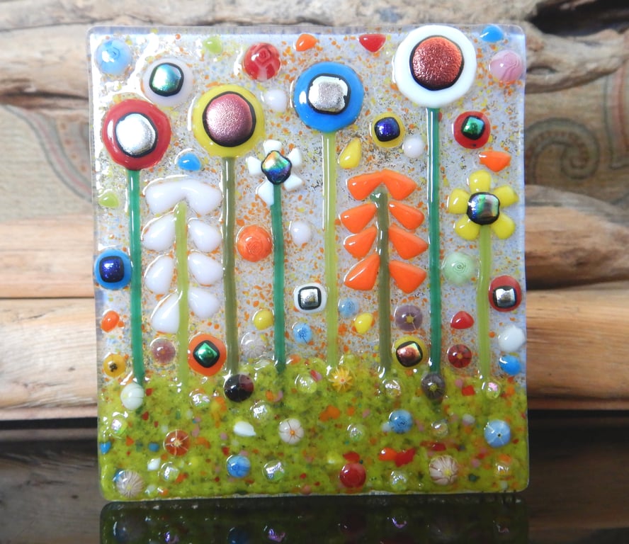 Handmade Fused Glass 'Meadow' T Light Holder