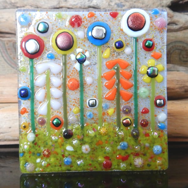 Handmade Fused Glass 'Meadow' T Light Holder