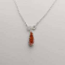 Orange kyanite crystal pendant teardrop necklace handmade 925 silver jewellery