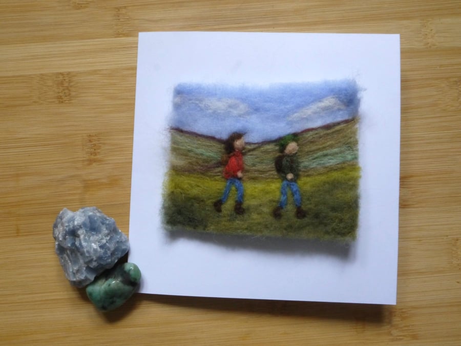 Needle Felted Lets walk greetings card - Folksy