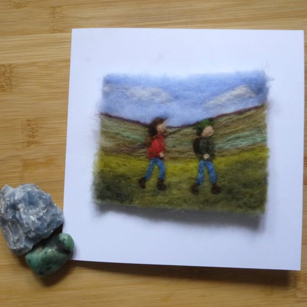 Needle Felted Lets walk greetings card