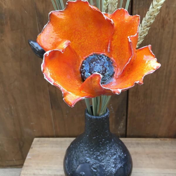Ceramic flowers - single stem Orange poppy, for arrangement and bouquet keepsake