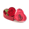 Valentine Rose. Red rose brooch in heart shaped gift box. Felt flower jewellery.