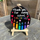Hand Painted Crayon Teacher Hanging Ornament on Wood Slice