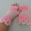 Dragon Scale Cuffs Fingerless Mitts Pink White and Green