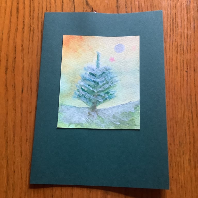 Hand painted Christmas Yule Card 'Moon Star Yule'
