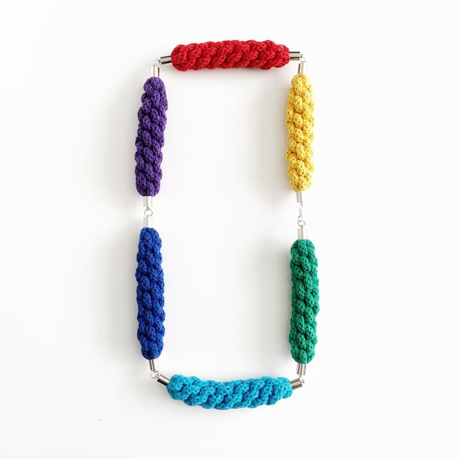 Rainbow Knotted necklace, Statement Necklace for Colour Lovers (Free Delivery)