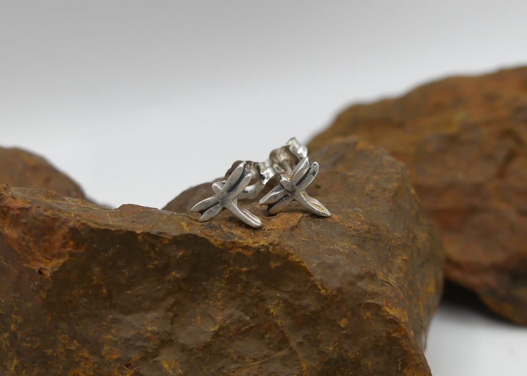 Recycled Sterling Silver Dragonfly Stud Earrings.