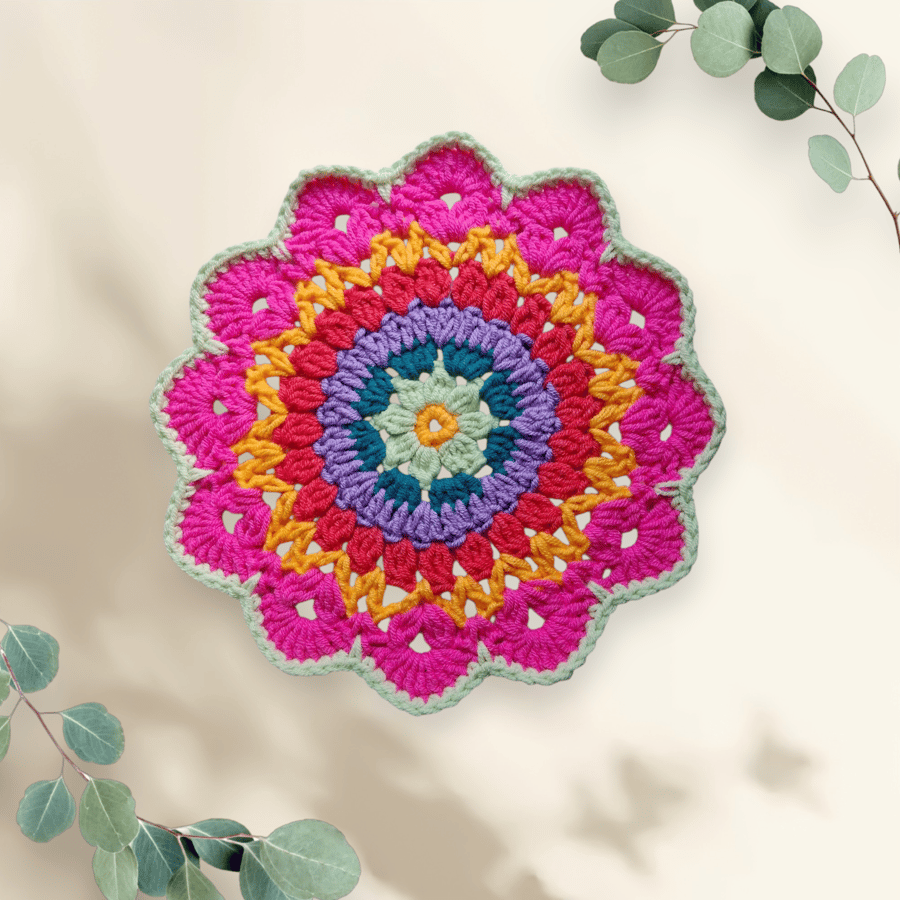 colourful crochet doily, mandala table mat