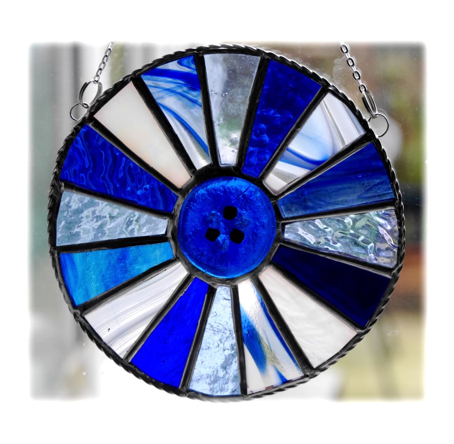 Winter Solstice Suncatcher Stained Glass Handmade Colour Wheel Blues 005