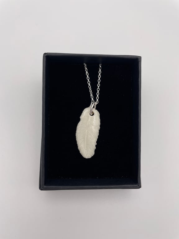 Porcelain small white feather necklace