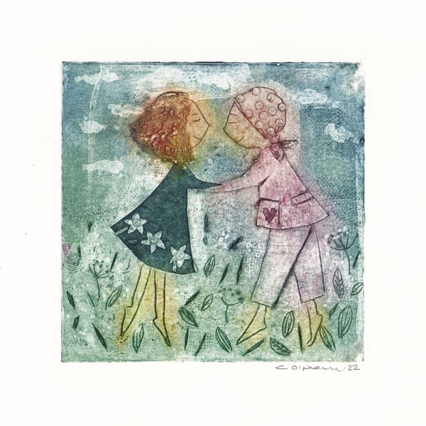  Friends number 2. SALE ITEM - Slight Seconds  handmade collagraph