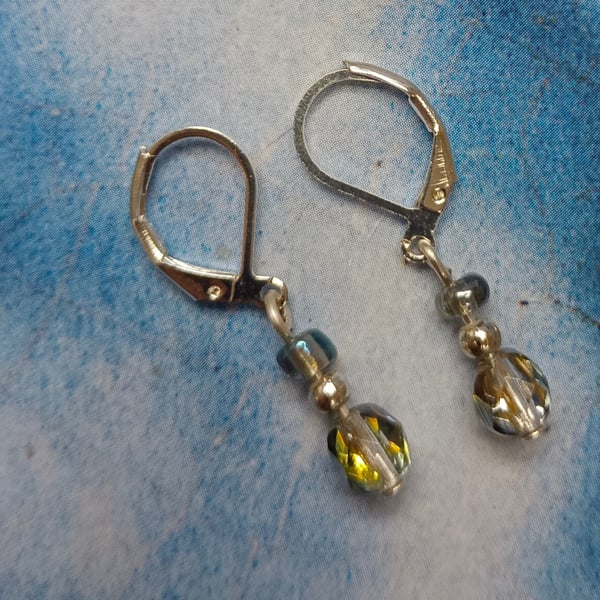 Handmade Drop Earrings with Twinkly Faceted Glass 