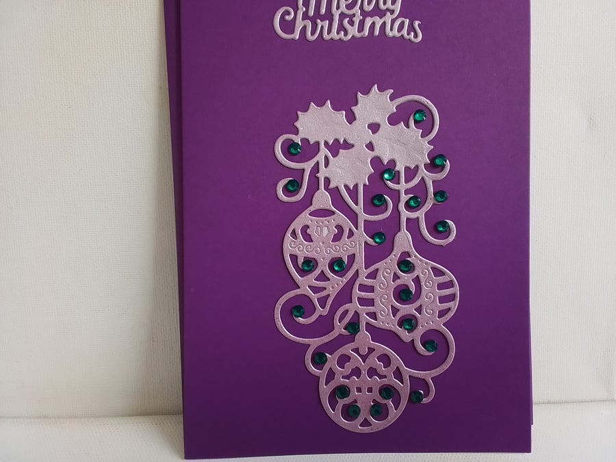 Contemporary Christmas card. Baubles. Handmade Christmas card. CC912