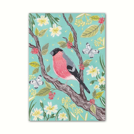 Bullfinch and Blooms Art Print