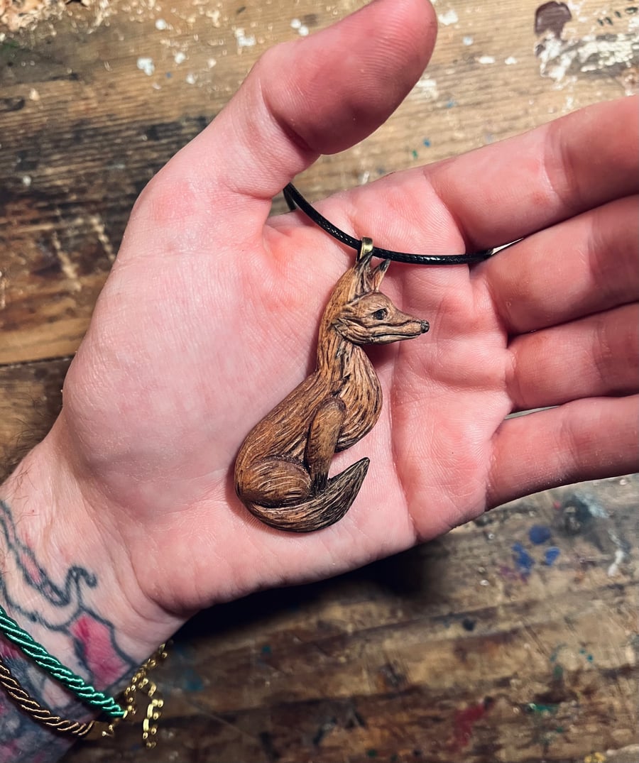 Hand Carved Fox Pendant