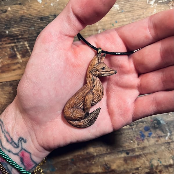 Hand Carved Fox Pendant