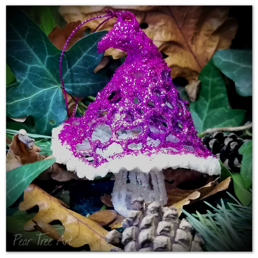 Handmade Pink Toadstool Christmas tree decoration