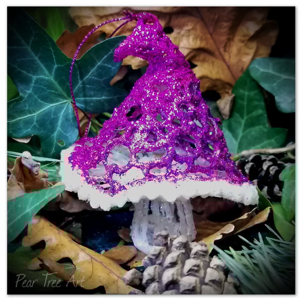 Handmade Pink Toadstool Christmas tree decoration