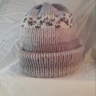 Grey patterned knit beanie