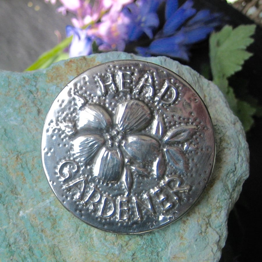 "Head Gardener" Geranium Brooch or Badge in Pewter