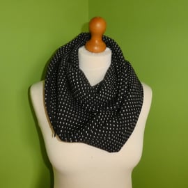  Infinity Cowl in Black and White Polka Dot with Hidden Zipped  Pocket.