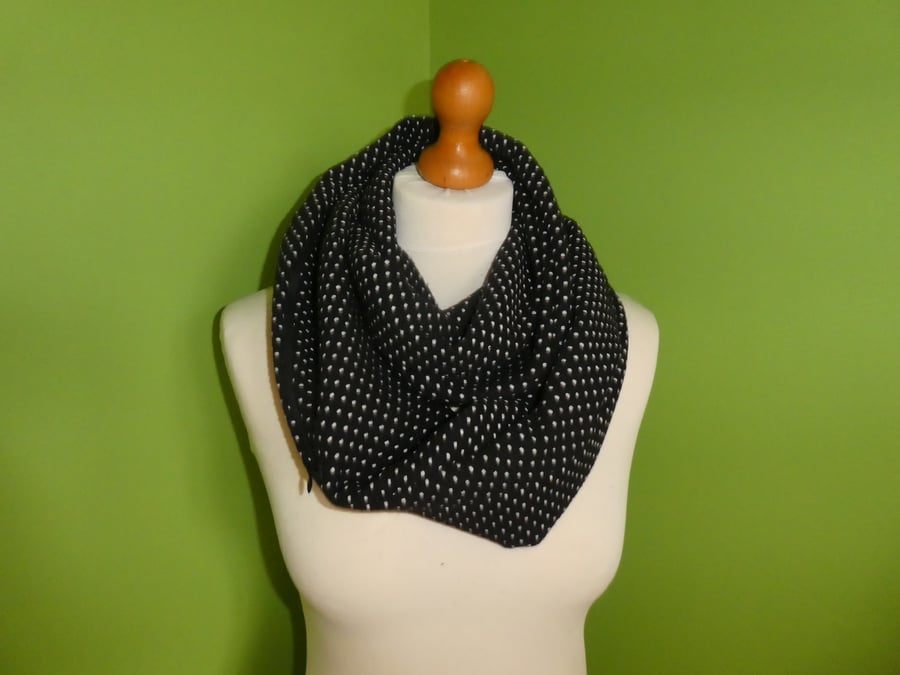  Infinity Cowl in Black and White Polka Dot with Hidden Zipped  Pocket.