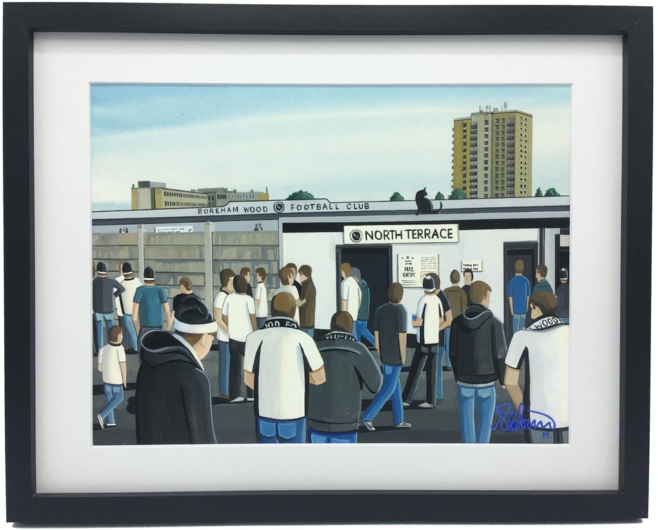 Boreham Wood F.C,  Meadow Park Stadium. Framed, Football Giclee Art Print.