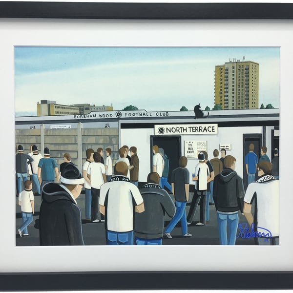 Boreham Wood F.C,  Meadow Park Stadium. Framed, Football Giclee Art Print.