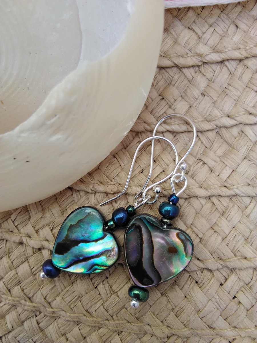 Heart Earrings Abalone Shell Beads