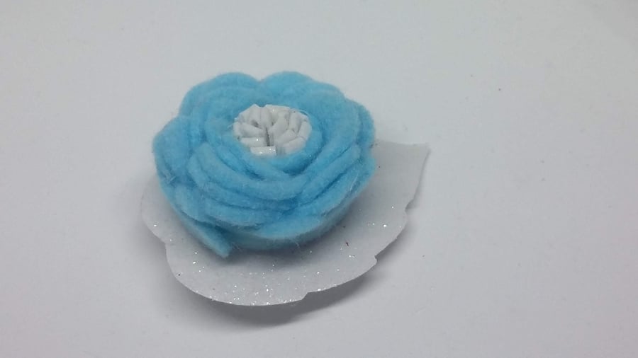 Winter Hair flower felt blue and white glitter flower