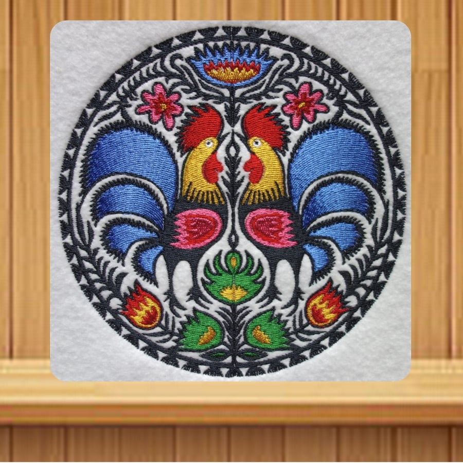 Polish Folk Art Easter Card. Beautiful, handmade embroidered design