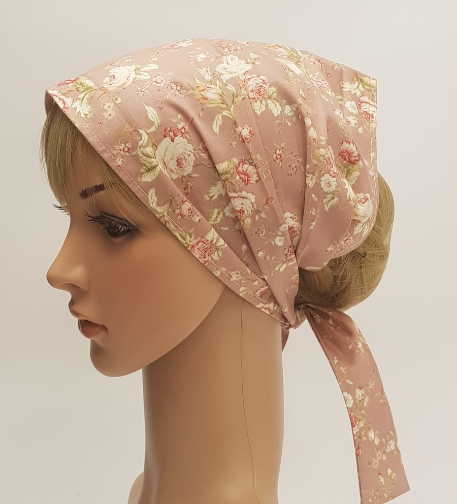 Floral head scarf, cotton hair tie, wide hair covering for women, bandanna