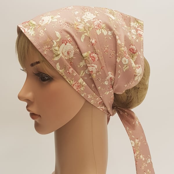 Floral head scarf, cotton hair tie, wide hair covering for women, bandanna