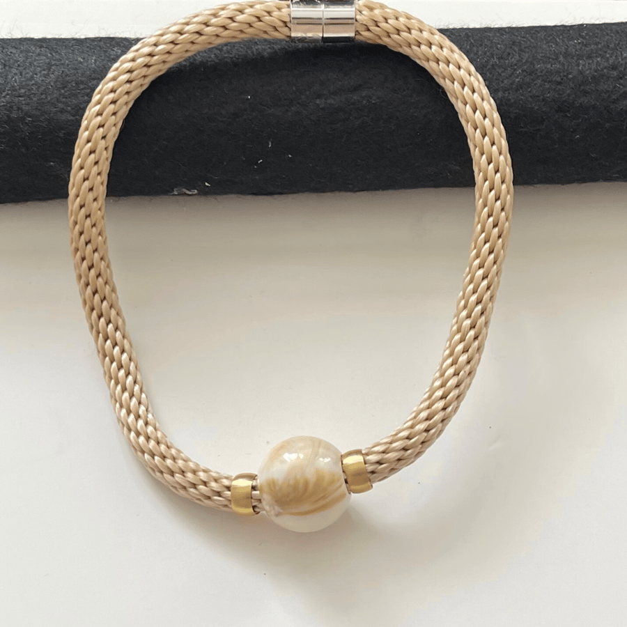 Chunky Bead Cord Necklace with Recycled Marble-Effect Resin and Brass Rings