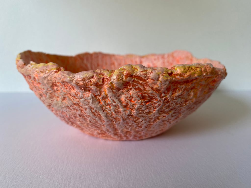 Recycled paper, Paper Mache decorative bowl. Handmade paper clay bonbon dish. 