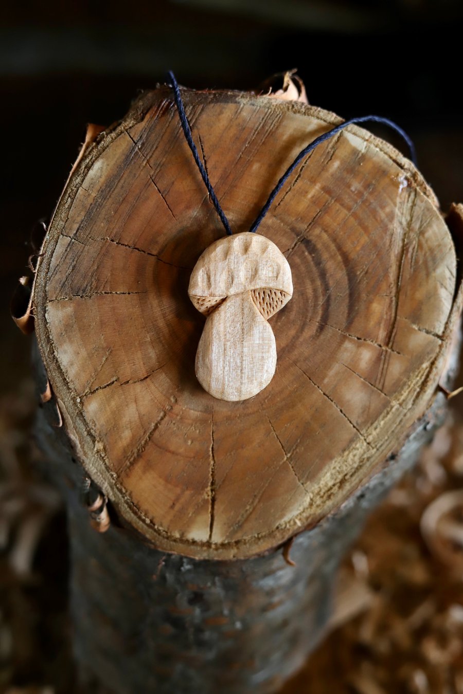 Penny Bun Mushroom Pendant Necklace Hand Carved from Cherry wood 
