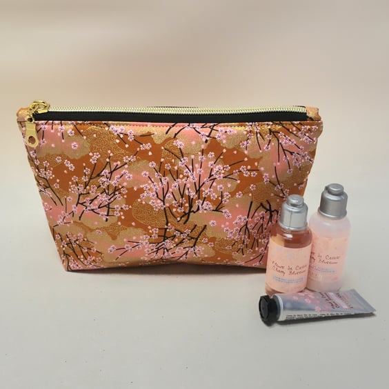 Toiletries Bag, Makeup Bag, Japanese Peach Blossoms Fabric Pouch