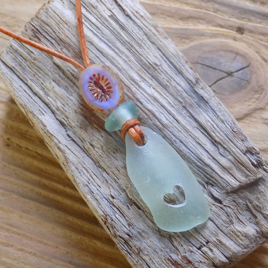 Genuine sea glass heart pendant 