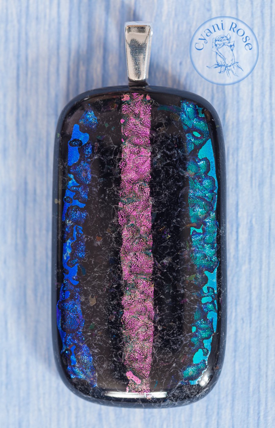 Large sparkly handmade dichroic fused glass pendant 