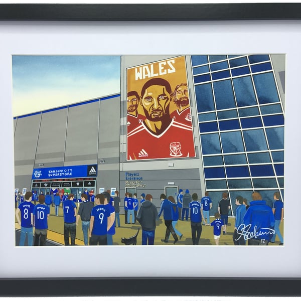 Cardiff City F.C, Cardiff City Stadium. Framed, High Quality Football Art Print.