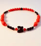 Red Bamboo Coral Bracelet With Black Spinel And Swarovski Butterfly - Image 3