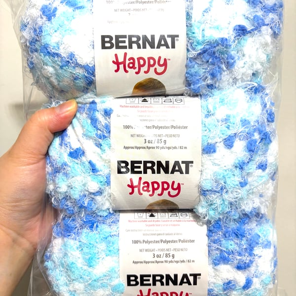 3 Balls x 85g Bernat Happy Yarn : Super Bulky : Summer Sky