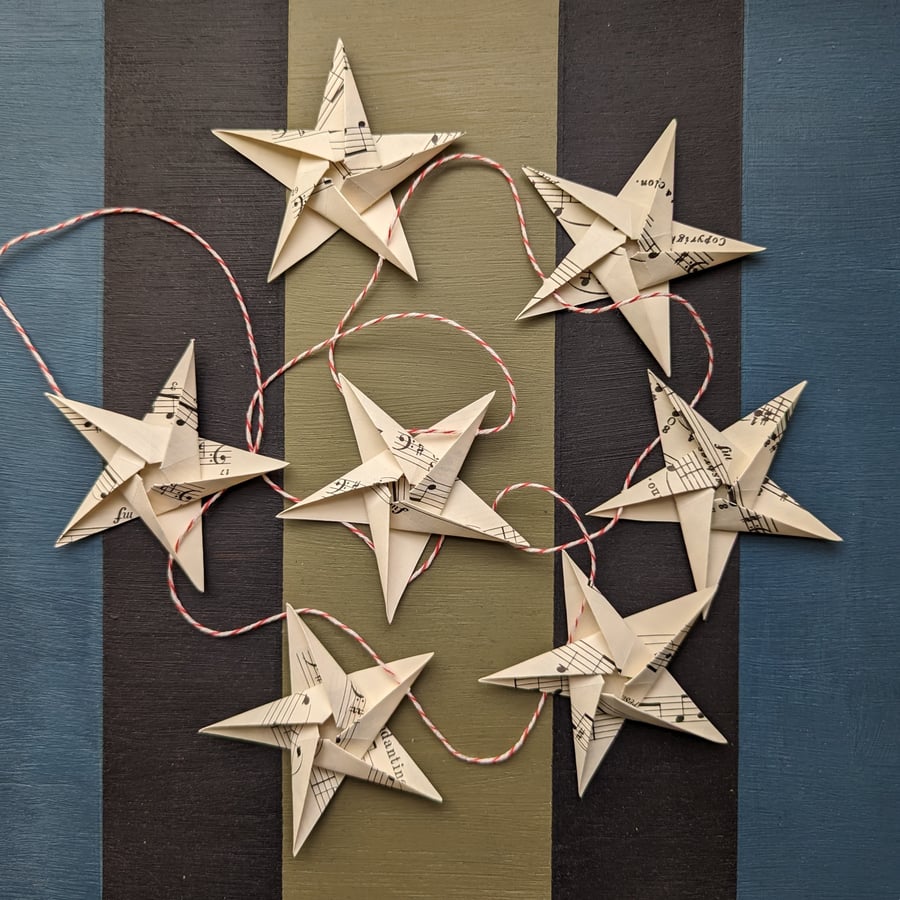 Origami star garland - vintage sheet music Christmas decoration