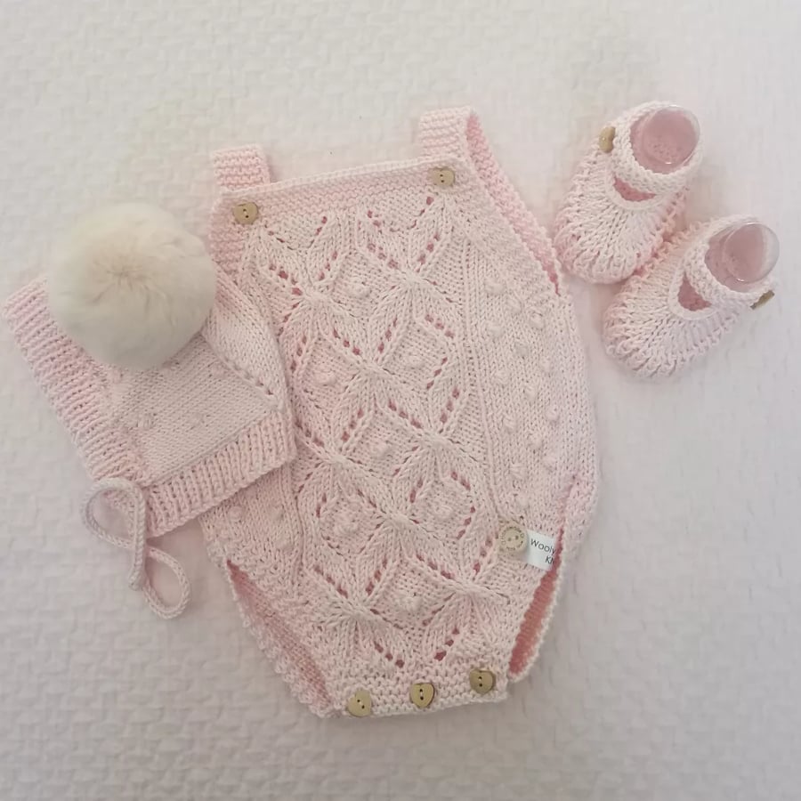 Hand knitted 3 piece baby outfit