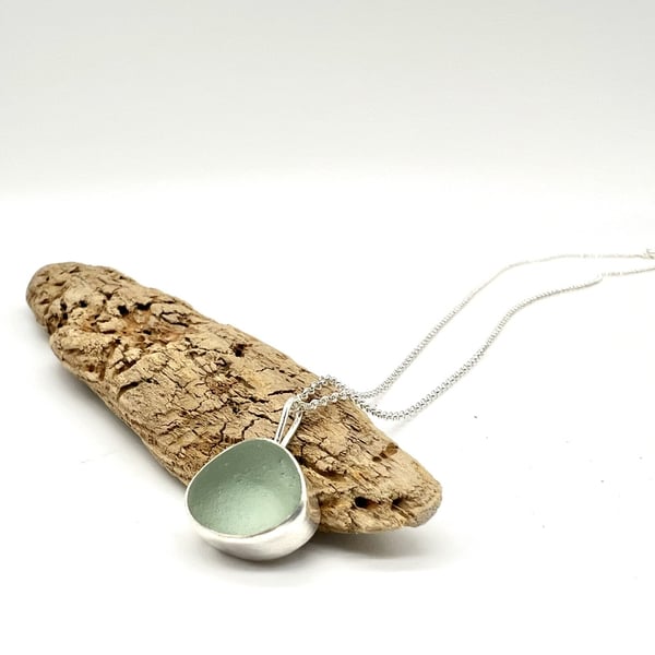 Isle of Wight Aqua Sea Glass Necklace 