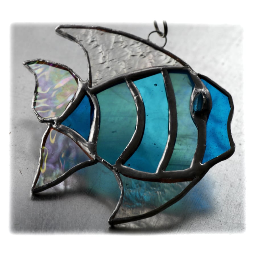 Tropical Fish Suncatcher Stained Glass Handmade Turquoise