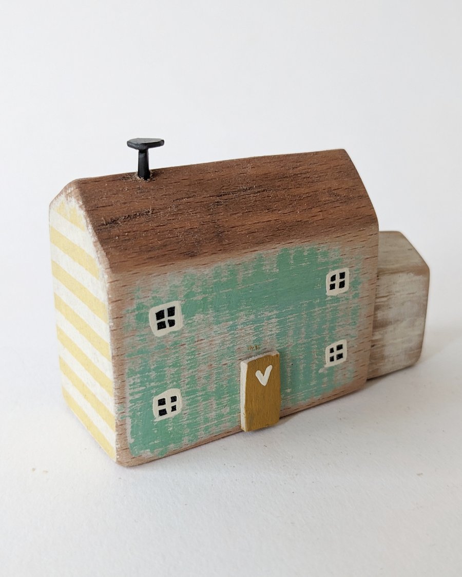 Little Handmade Painted Wooden House with Teeny Side Shed