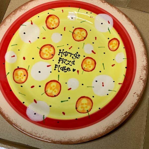 Hand Painted Personalised Children's Pizza Plate, Unique Pottery