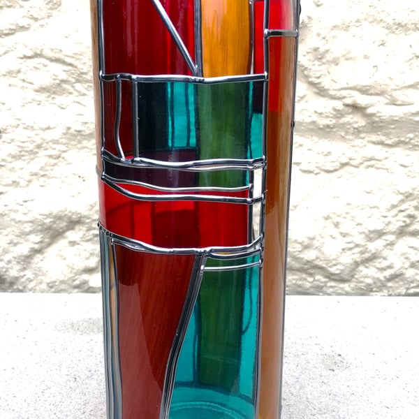 India is a 30cm Tall Art Deco Stained Glass Flower Vase